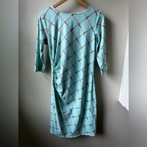 J MCLAUGHLIN Catalina Cloth Dress Chain print Fitten Gathered‎ Coastal Office M